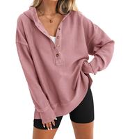 PRETTYGARDEN Womens Fashion Long Sleeve Hoodie Oversized Button Up V Neck Sweatshirt Side Slit Casual Pullover Tops for Winter Cozy Goals