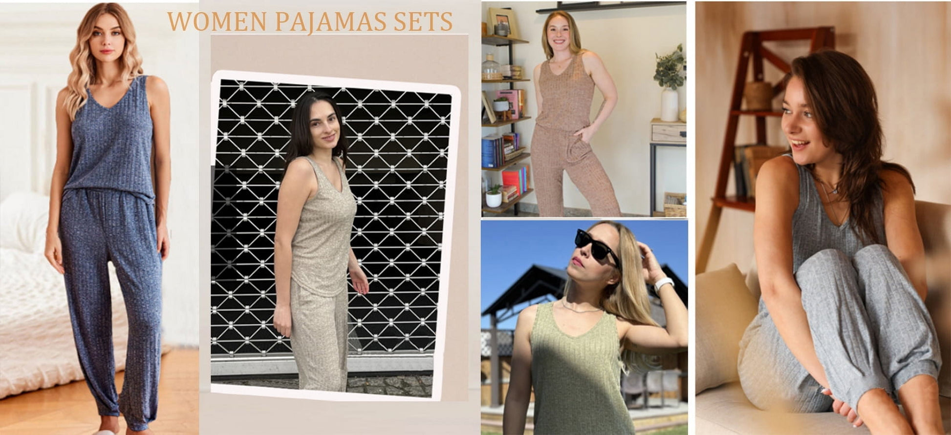 Womens Pajamas Sets V Neck Tank Tops and Long Pants Two Piece Lounge Sets Summer Oufits Loungewear