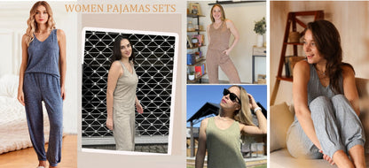 Womens Pajamas Sets V Neck Tank Tops and Long Pants Two Piece Lounge Sets Summer Oufits Loungewear