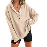 PRETTYGARDEN Womens Fashion Long Sleeve Hoodie Oversized Button Up V Neck Sweatshirt Side Slit Casual Pullover Tops for Winter Cozy Goals