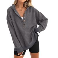 PRETTYGARDEN Womens Fashion Long Sleeve Hoodie Oversized Button Up V Neck Sweatshirt Side Slit Casual Pullover Tops for Winter Cozy Goals