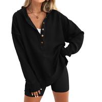 PRETTYGARDEN Womens Fashion Long Sleeve Hoodie Oversized Button Up V Neck Sweatshirt Side Slit Casual Pullover Tops for Winter Cozy Goals